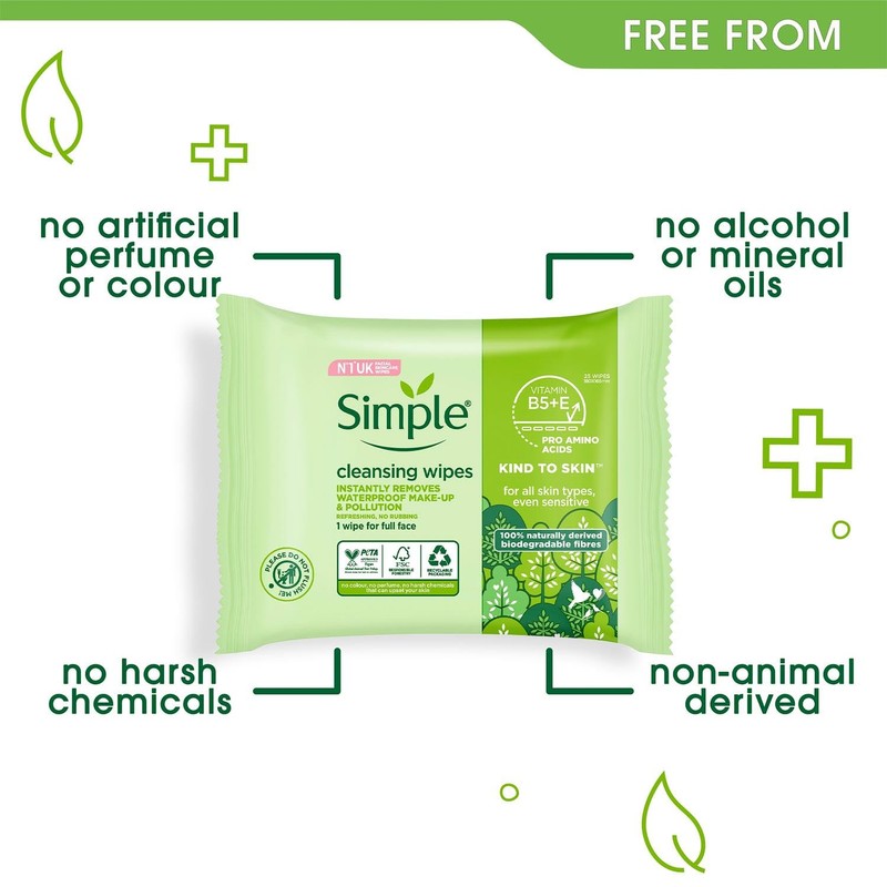 Simple Clean Face Wipes, Simple Clean Face Wipes, 25 Count