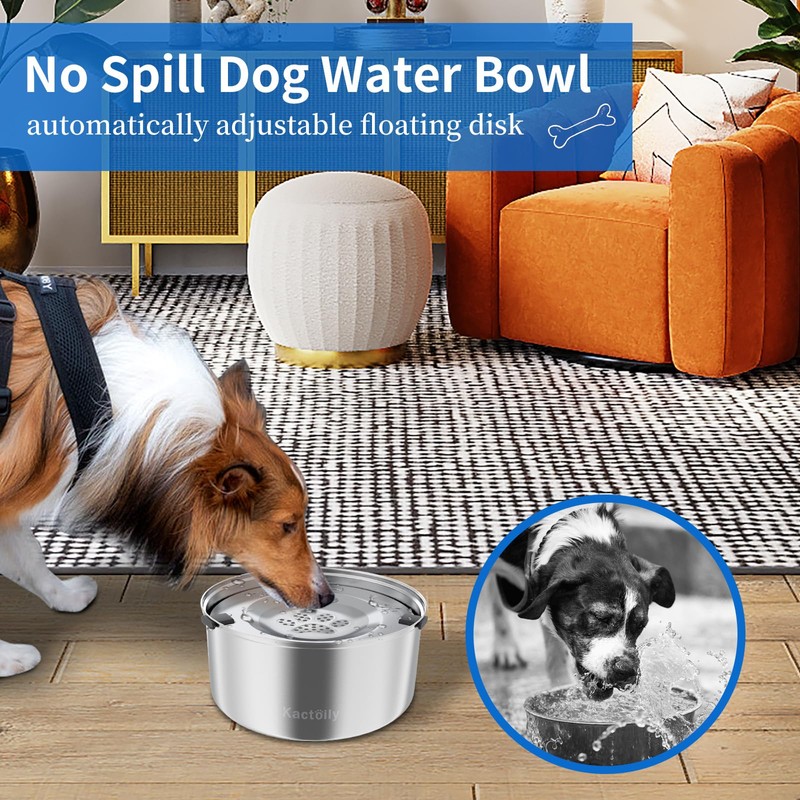 Kactoily 3L/101oz Large Capacity Dog Water Bowl Stainless Steel No
