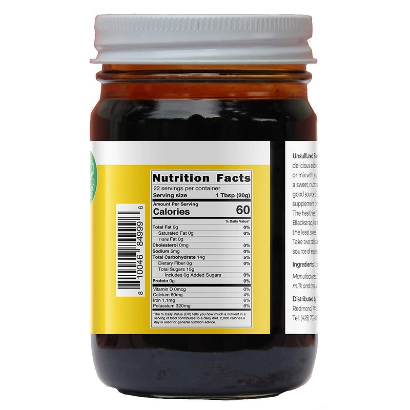 Viva Doria Natural Unsulfured Blackstrap Molasses, 1 lb Glass Jar