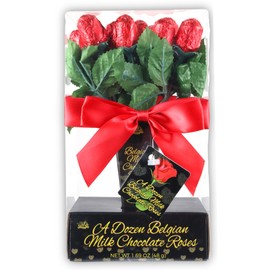 Chocolate Roses Valentine's Belgian Milk Chocolate Rose Bouquet, One Dozen Individually Wrapped Candy Flowers, Sweet Gift for Special Someone, 1.69 Ounces