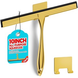 ALFLOD 10-Inch Golden All-Purpose Shower Squeegee for Shower Doors, Tile Shower Walls, Bathroom, Window, Glass and Car Windshield, Mirrors and Kitchen-Stainless Steel