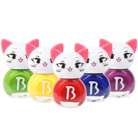 Bably cat children's nail polish 5-piece gift set, red pink + yellow pink + green pink + blue pink + purple pink, 1 piece / 바블리 냥이 어린이 매니큐어 5종 선물세트, 레드핑 + 옐로핑 + 그린핑 + 블루핑 + 퍼플핑, 1개