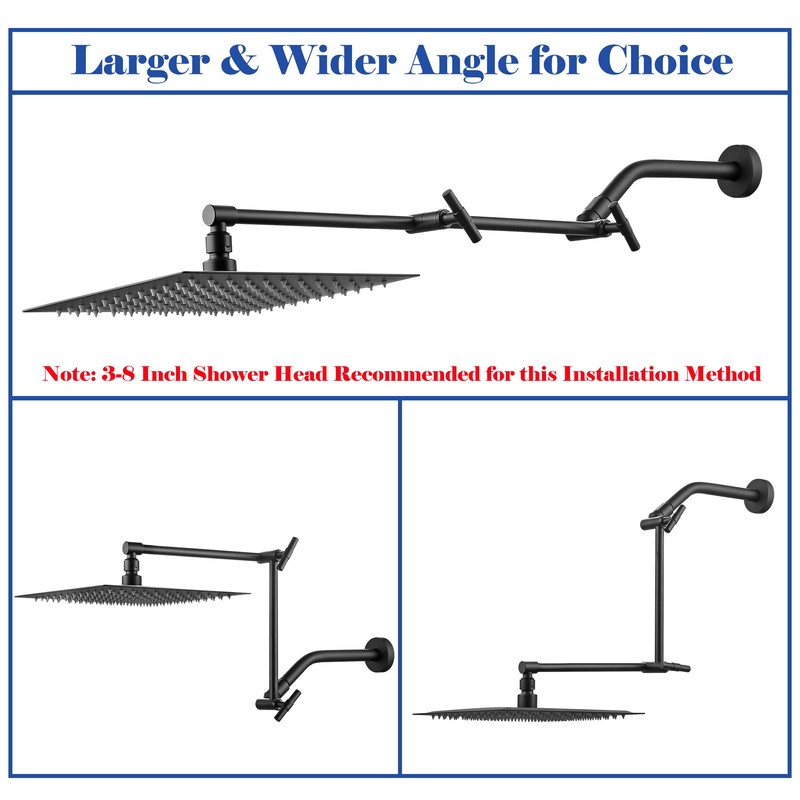 Matte Black Shower Head Extension - 13'' Adjustable Arm for