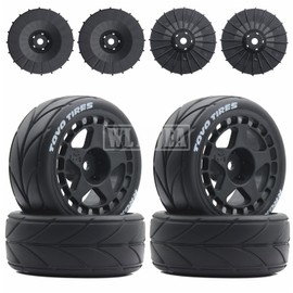 WLYEJEA 4PCS 65mm RC Rubber Tire 12mm Hex Plastic Wheel Rim On-Road Tires Set Fit for 1/10 RC Rally Car HPI Tamiya Kyosho WRC Claw 43 Ken Block Fiesta XV01 TT02