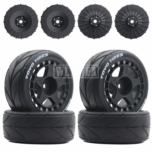 WLYEJEA 4PCS 65mm RC Rubber Tire 12mm Hex Plastic Wheel
