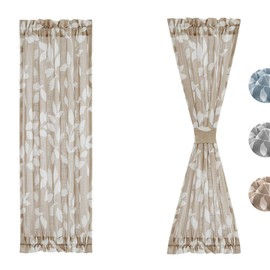 Treatmentex Sidelight French Door Panels 72inches Long Leaf Print Design Narrow Side Door Window Curtains for Front Back Glass Doors Linen Textured Taupe 26" W x 1Pair