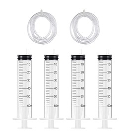 Pack of 4 Syringes, 60 ml, Plastic Syringe with Hose, Measuring Syringe, Individually Packed for Scientific Laboratories, Measuring Liquids, Industrial, Garden, Pets (60 ml, 4)
