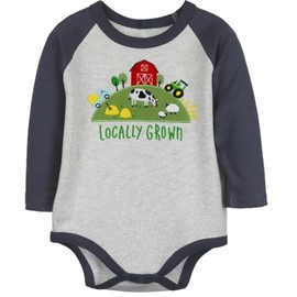 John Deere Gray Locally Grown Long Sleeve Bodysuit Barn Cow Tractor Sizes 3/6, 6/9, 9/12 Months (9/12 Months)
