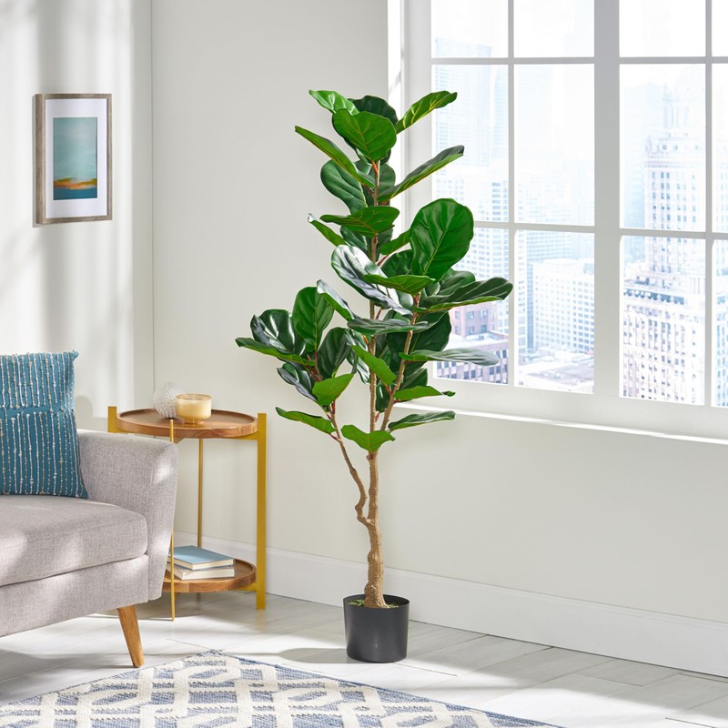 ZJMTOCYU Stylish and -Free Artificial Fiddle Leaf Fig Tree, Pre-Potted,