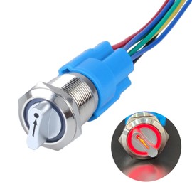 DMWD 22mm Latching Selector Rotary Switch 3 Positions 2NO 2NC 12-24VDC ON-Off Waterproof Anti-Vandal Metal Switch with Socket Red LED Light