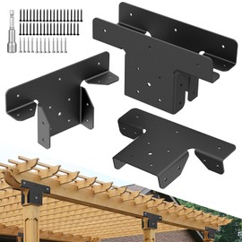 Lipshome 4Pcs Heavy Duty Pergola Brackets,Adjustable Pergola Brackets 4x4,Can be Fence Post Brackets for Metal Posts to Wood (4pcs 3-Way T Brackets)