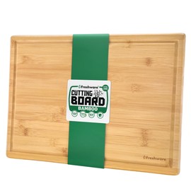 Bamboo Cutting Boards for Kitchen with Juice Groove [Extra-Large] Wood Cutting Board for Chopping Meat, Vegetables, Fruits, Cheese, Knife Friendly Serving Tray with Handles, 18 x 12.5 Inch