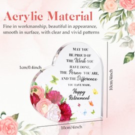 Retirement Gifts for Women Thank You Leaving Gifts Heart Shaped Acrylic Plaque with Pink Gift Box and Shredded Tissue Paper for Teachers Nurse Friend Colleagues Coworkers Keepsake Ornaments