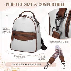 RAVUO Small Backpack Purse for Women, Designer Leather Handbag Cute Convertible Shoulder Daypack for Travel,Work,Shopping,Daliy,Brown and White