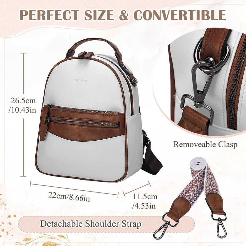 RAVUO Small Backpack Purse for Women, Designer Leather Handbag Cute