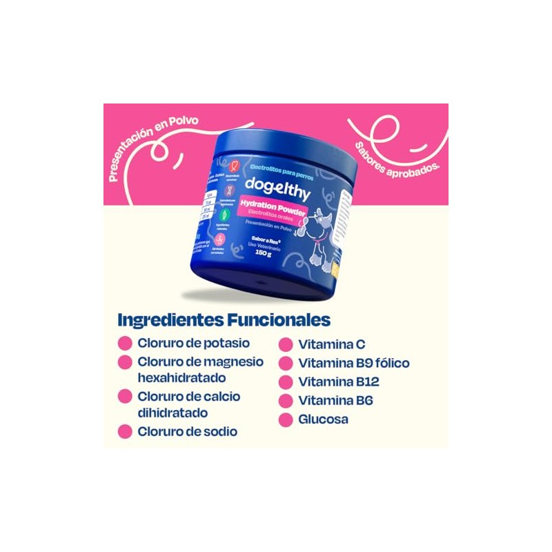 Dogelthy Hydration Powder Electrolitos para Perro en Polvo Sabor Res