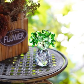 H&D HYALINE & DORA Crystal Four-Leaf Clover Figurine Collectibles, Lucky Gifts for Mom, Girlfriend, Women - Green Crystal Flowers Ornament, Table, Bookshelf, Car Decor