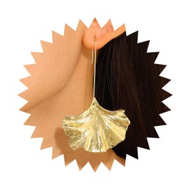 Cybche Boho Ginkgo Leaf Dangle Hook Earrings Gold Textured Leaf Drop Earrings Metal Ginkgo Earrings Exaggerated Leaf Earrings Matte Leaf Hoop Earrings Jewellery for Women, Zinc, No Gemstone