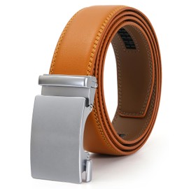 Nelbons Men's Belt, Leather Ratchet Belt for Men with Slide Buckle,Trim to Fit width 3.5cm 1 3/8 inch