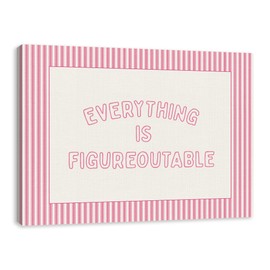 IWGDNJS Pink Motivational Everything Is Figureoutable Wall Art Decor, Inspirational Wall Decor, Pink Striped Positive Quote Canvas Artwork Prints for Home Bedroom Dorm Office, 11x14 Inch