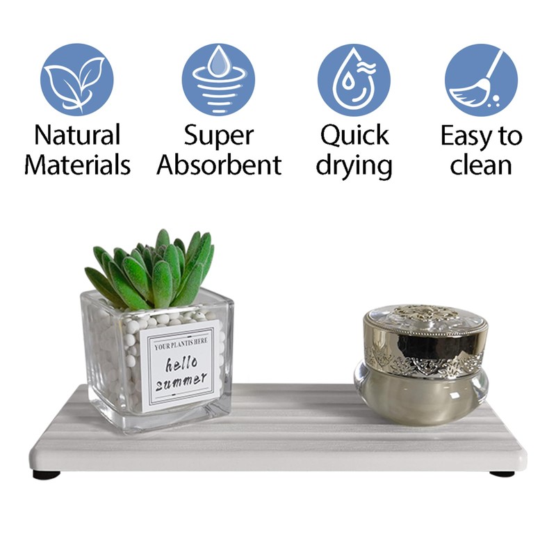 2 PCS Water Absorbing Stone Trays for Bathroom Sink &