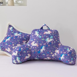 A Nice Night Kids Back Reading Pillow for Reading and Watching TV Bed to Lounge,Purple Rainbow Cloud Unicorn Printed,with Matching Cushion Cover