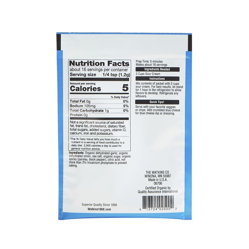 Watkins Organic Gourmet Dip Mix, Ranch, 0.71 oz. Packets, 12-Pack