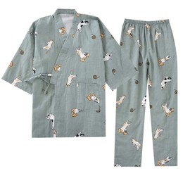 OWLONLINE Women's Pure Cotton Japanese Kimono Pyjamas L, Color-34-L