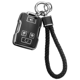 JOYEAR for Keychain with Key Fob Cover Compatible with Silverado Suburban Tahoe Colorado GMC Sierra Yukon Canyon 4-Buttons(Silver-Black)