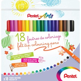 Pentel Arts SCS2E-18 Medium Tip Marker Pens (Pack of 18)