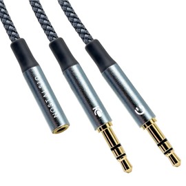 NOSTALSIC 3.5mm 4 Pole 3 Pole Converter Cable 4 Poles (Female) to 3 Poles (2 Male) Splitter, Compatible with Headsets and Microphones, Heavy Duty Nylon Braided & Gold Plated Terminals, Multi-Shield,