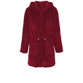CelinaTex Women's Bathrobe Short or Long, XS-XL, Micro Flannel Dressing Gown with Hood, Sauna Gown with Zip (Famous) - Bordeaux Kurzer Schnitt, size: l