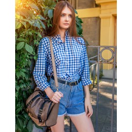 TYWestyles Womens Belt for Jeans Genuine Leather Belt Vintage Solid Brass Circle buckle Gift Box Packaging, Navy Blue, XXS (Fits Waist 27-28)