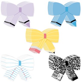 60 Pcs Back to School Bow Cutouts Classroom Decorations Composition Notebook Bulletin Board Decorations Set Pencil Crayon Bowtie Paper Accents for Back to School Office Home Chalkboard Door Wall Decor