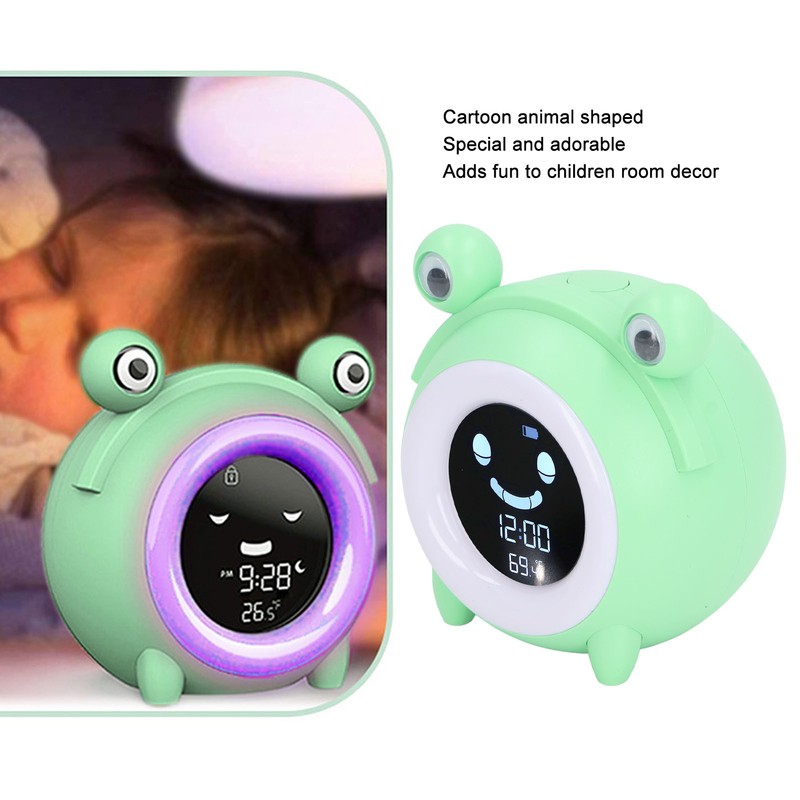 Kids Alarm Clock Cartoon Animal Shaped Gentle Music Night Light