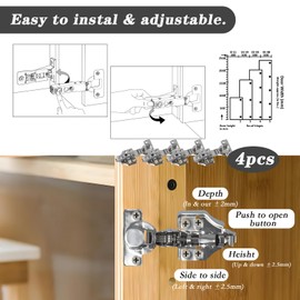 4 Pieces Face Frame Inset Cabinet Hinge, Clip On Plate, Smooth Slow Close, Silent Hinge, Easy Installation, Self Closing Concealed Cabinet Hinges, for Kitchen Cabinets Folden Door Closets Bookcases