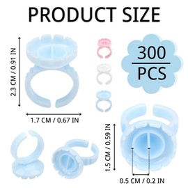 KEYRI 300 Pcs Lash Glue Holder Ring Cup Quick Blossom Pigment Holders Disposable Finger Hand Beauty Tools Disposable Glue Cups Lash Glue Rings Lovely Flower Shape for Eyelash Extensions (Three colors)