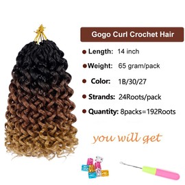 GoGo Curl Crochet Braids Hair 14 Inch 8 Packs Ocean Deep Wave Crochet Hair Extensions Synthetic Curly Crochet Hair for Black Women (TB/30/27)