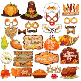 30 Pieces Thanksgiving Photo Booth Props Fall Photo Props Thanksgiving Day Party Decorations Thanksgiving Photo Props for Home School Thanksgiving Fall Party Supplies