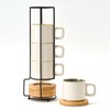 LUKA Porcelain Stackable Espresso Cups with Saucers and Metal Stand,