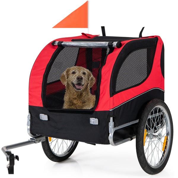 Dog Bike Trailer - HAPPAWS Dog Trailer for Bicycle, Cargo Cycle Trailers Wagon Cart Pet Bike Carrier w/ 3 Doors, Aluminum Wheels, Safety Flag, Easy to Connect&Disconnect, Collapsible to Store