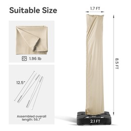 CoolCover by Han Patio Umbrella Cover UV Resistant Outdoor Offset Cantilever Umbrella Covers with Zipper and Rod, Beige