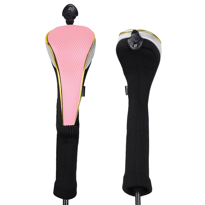 Andux 3Pcs/Set Long Neck Gold Golf Hybrids Club Head Covers