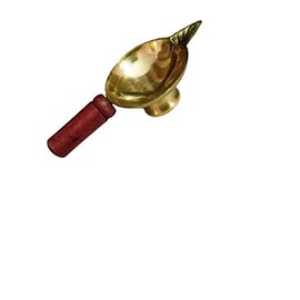 Export Store Pure Brass & Wooden Handle Pooja Dhoop Akhand Diya/Brass Puja Diya. Large Size.
