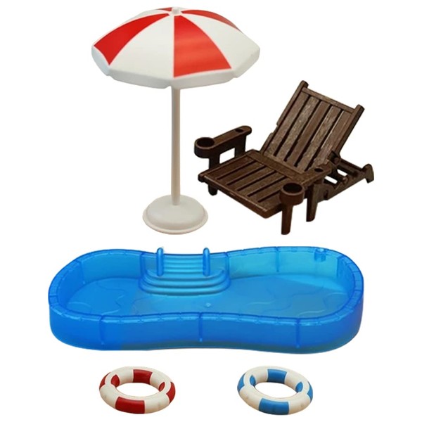 Toyvian Doll House Mini Swimming Pool Miniature Beach Chair Set Dollhouse Decorations Summer Dollhouse Accessories Mini Dollhouse Furniture, Toy Gift for Kids