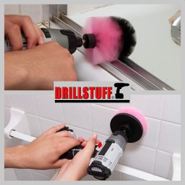 Drillstuff Cleaning Brush Kit - Includes 2-Piece Scrub Brush Set with Quick Change Shaft for Cordless Drills, Ideal for Bathrooms, Kitchens, and More