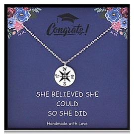 HUASAI Graduation Necklaces Graduate Gifts for Her 2022 Friendship Necklace for College Graduation Compass Necklace for Womens (Graduation Compass Necklace)