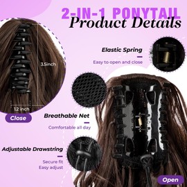 Sleekcute Clip On Ponytails for Women Ponytail Extension Natural Looking Thick Hairpiece with Easy Clip, Seamless Blend for Everyday Wear (10 Inch Dark Brown)