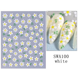 Flower Nail Stickers 3D Self-Adhesive Yellow Floral Nail Art Stickers Pink Daisy Nail Decals Red Flower Nail Designs Green Leaf Summer Nail Art Decoration for Women Girls Manicure 6 Sheets