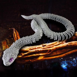 3D Printed Snake Toys,Articulated Flexible 3D Printed Viper Fidget Toy,Realistic Slithering Design, Collectible Articulated Model (Silver, 18 in)